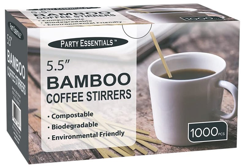 Party Essentials Bamboo 5.5" Coffee Stirrers/Beverage Stir Sticks, 1000-Count, Natural - Image 1